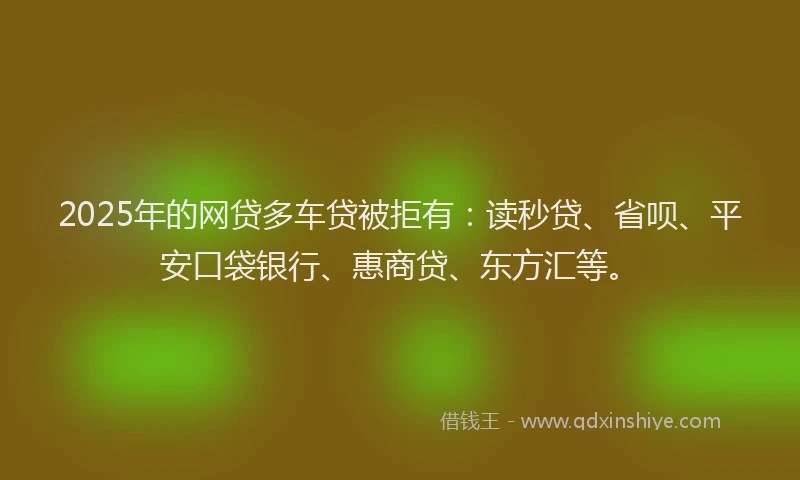 2025年的网贷多车贷被拒有：读秒贷、省呗、平安口袋银行、惠商贷、东方汇等。