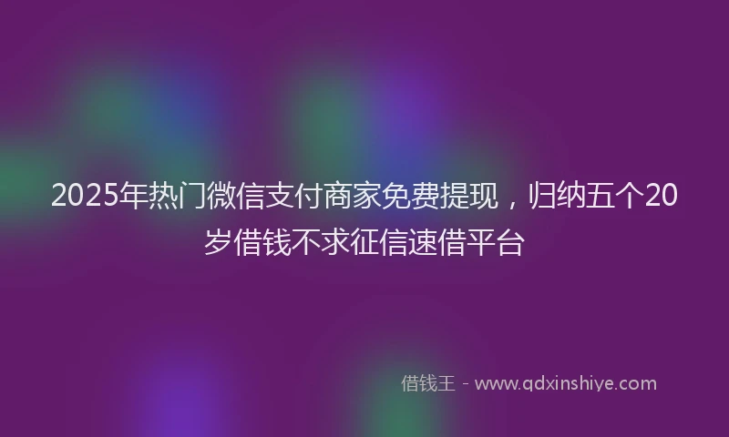 2025年热门微信支付商家免费提现，归纳五个20岁借钱不求征信速借平台