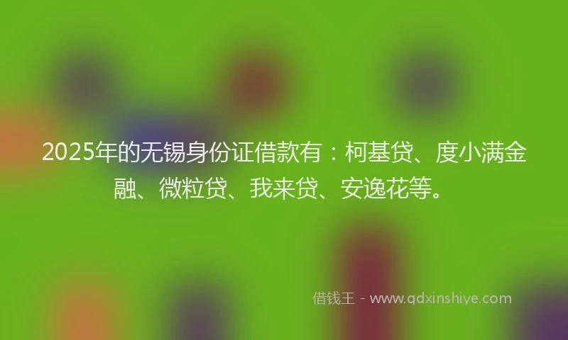 2025年的无锡身份证借款有：柯基贷、度小满金融、微粒贷、我来贷、安逸花等。