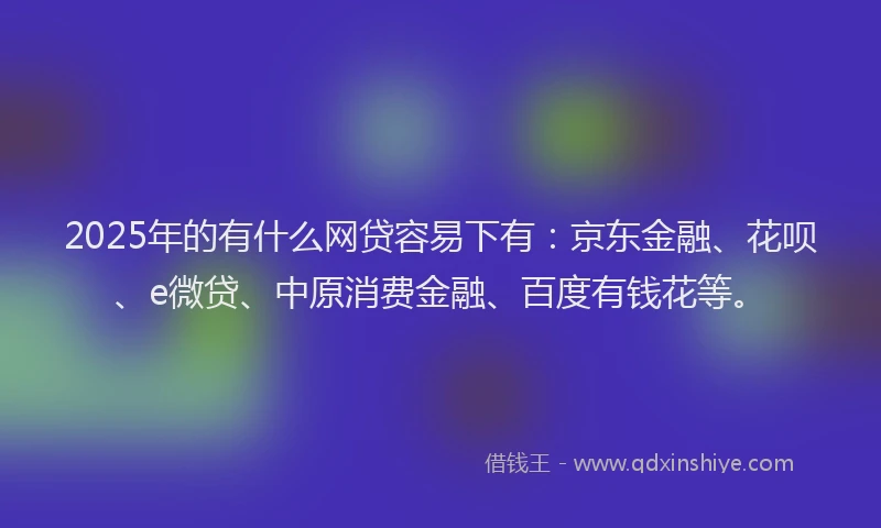 2025年的有什么网贷容易下有：京东金融、花呗、e微贷、中原消费金融、百度有钱花等。