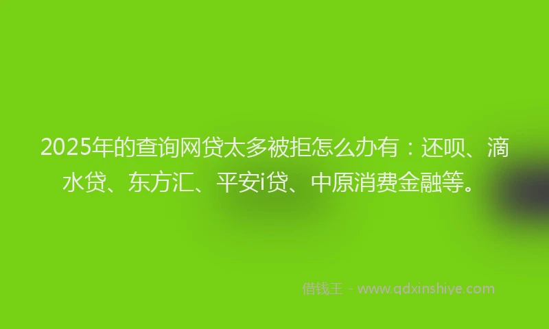 2025年的查询网贷太多被拒怎么办有：还呗、滴水贷、东方汇、平安i贷、中原消费金融等。