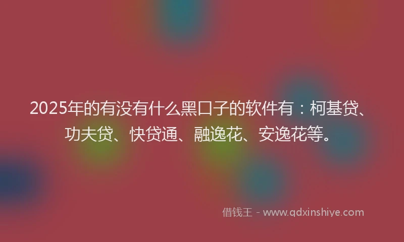 2025年的有没有什么黑口子的软件有：柯基贷、功夫贷、快贷通、融逸花、安逸花等。