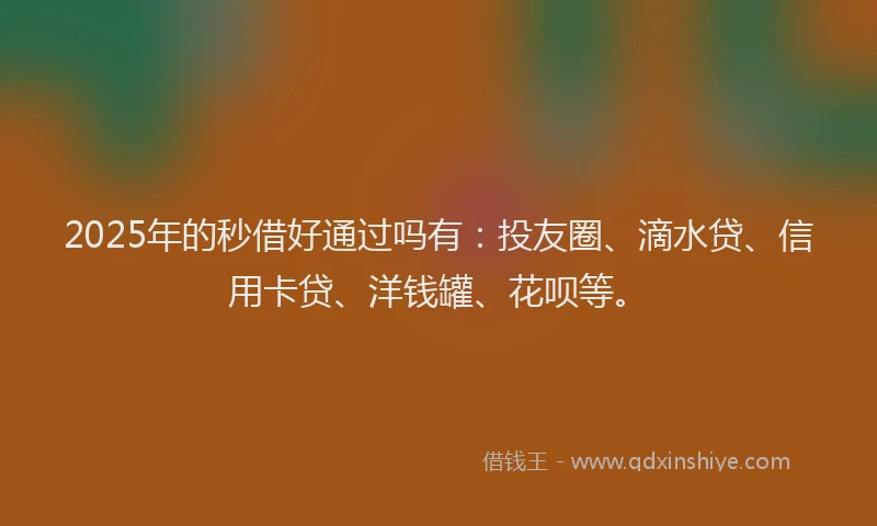 2025年的秒借好通过吗有：投友圈、滴水贷、信用卡贷、洋钱罐、花呗等。