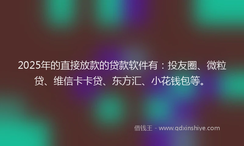 2025年的直接放款的贷款软件有：投友圈、微粒贷、维信卡卡贷、东方汇、小花钱包等。
