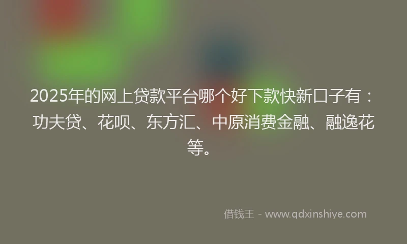 2025年的网上贷款平台哪个好下款快新口子有：功夫贷、花呗、东方汇、中原消费金融、融逸花等。