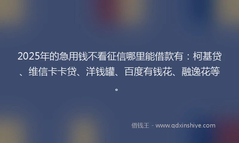 2025年的急用钱不看征信哪里能借款有：柯基贷、维信卡卡贷、洋钱罐、百度有钱花、融逸花等。
