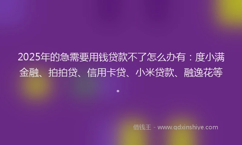2025年的急需要用钱贷款不了怎么办有：度小满金融、拍拍贷、信用卡贷、小米贷款、融逸花等。