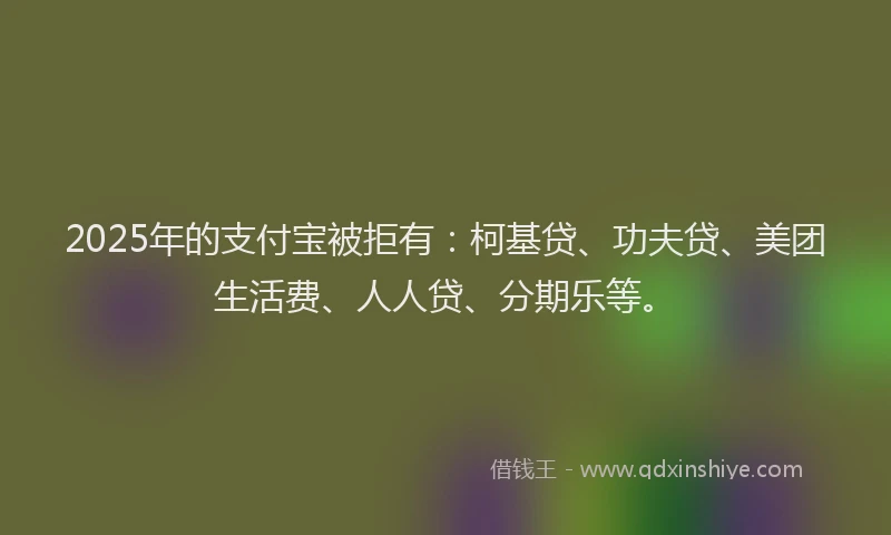 2025年的支付宝被拒有：柯基贷、功夫贷、美团生活费、人人贷、分期乐等。