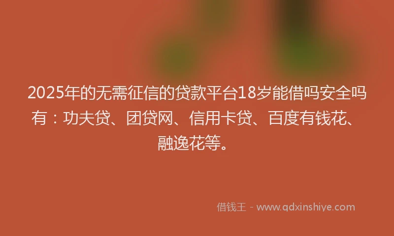 2025年的无需征信的贷款平台18岁能借吗安全吗有：功夫贷、团贷网、信用卡贷、百度有钱花、融逸花等。