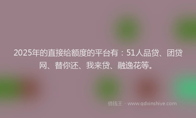 2025年的直接给额度的平台有：51人品贷、团贷网、替你还、我来贷、融逸花等。