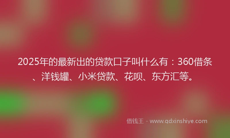 2025年的最新出的贷款口子叫什么有：360借条、洋钱罐、小米贷款、花呗、东方汇等。