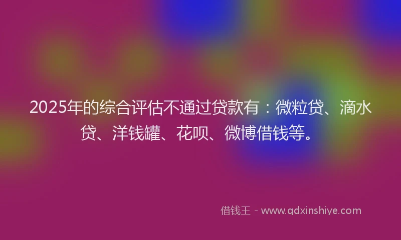 2025年的综合评估不通过贷款有：微粒贷、滴水贷、洋钱罐、花呗、微博借钱等。