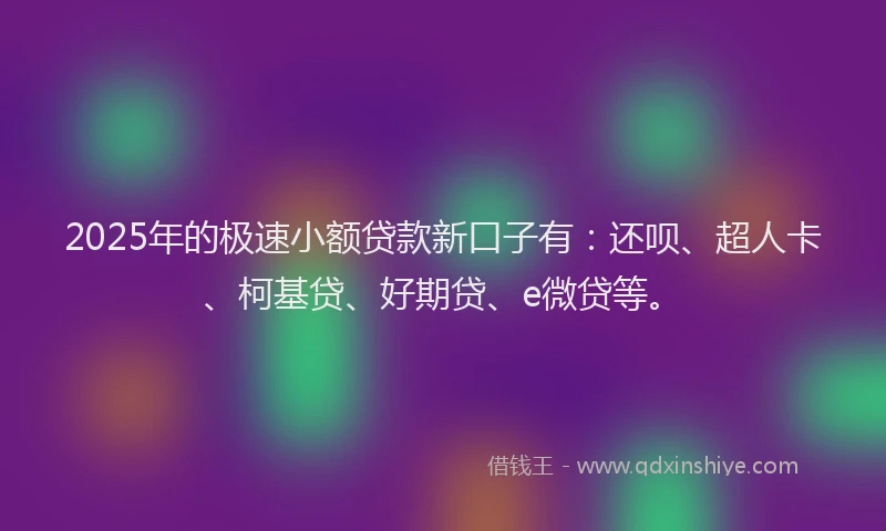 2025年的极速小额贷款新口子有：还呗、超人卡、柯基贷、好期贷、e微贷等。