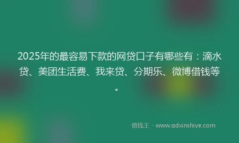 2025年的最容易下款的网贷口子有哪些有：滴水贷、美团生活费、我来贷、分期乐、微博借钱等。