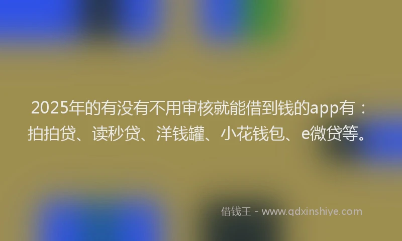 2025年的有没有不用审核就能借到钱的app有：拍拍贷、读秒贷、洋钱罐、小花钱包、e微贷等。