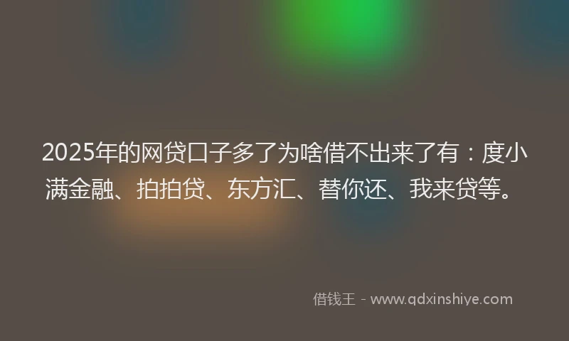 2025年的网贷口子多了为啥借不出来了有：度小满金融、拍拍贷、东方汇、替你还、我来贷等。