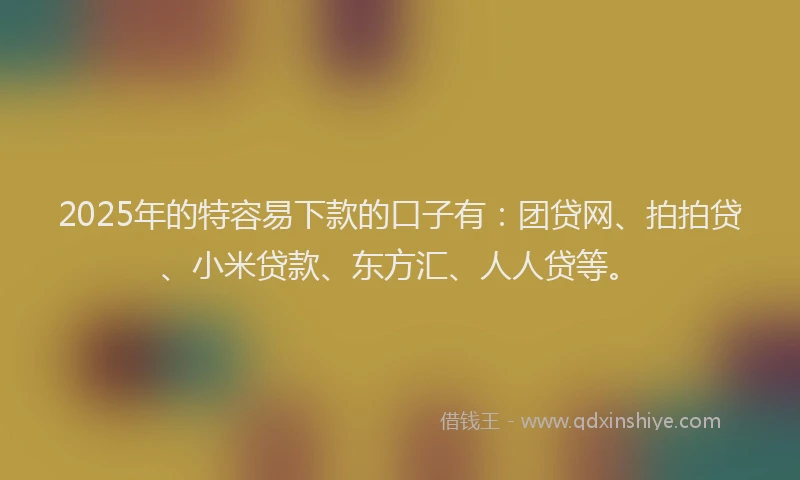 2025年的特容易下款的口子有：团贷网、拍拍贷、小米贷款、东方汇、人人贷等。