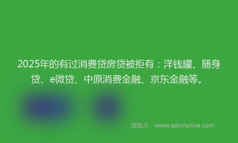 2025年的有过消费贷房贷被拒有：洋钱罐、随身贷、e微贷、中原消费金融、京东金融等。