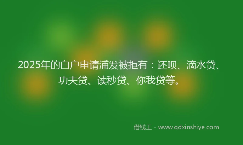 2025年的白户申请浦发被拒有：还呗、滴水贷、功夫贷、读秒贷、你我贷等。