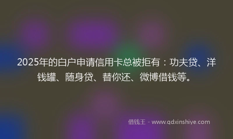 2025年的白户申请信用卡总被拒有：功夫贷、洋钱罐、随身贷、替你还、微博借钱等。