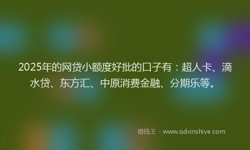 2025年的网贷小额度好批的口子有：超人卡、滴水贷、东方汇、中原消费金融、分期乐等。