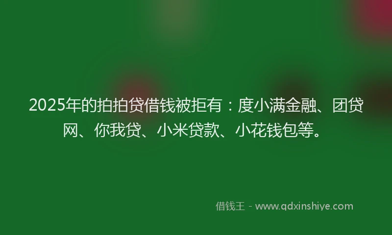 2025年的拍拍贷借钱被拒有：度小满金融、团贷网、你我贷、小米贷款、小花钱包等。