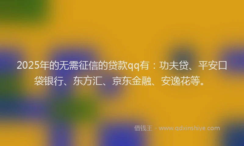 2025年的无需征信的贷款qq有：功夫贷、平安口袋银行、东方汇、京东金融、安逸花等。