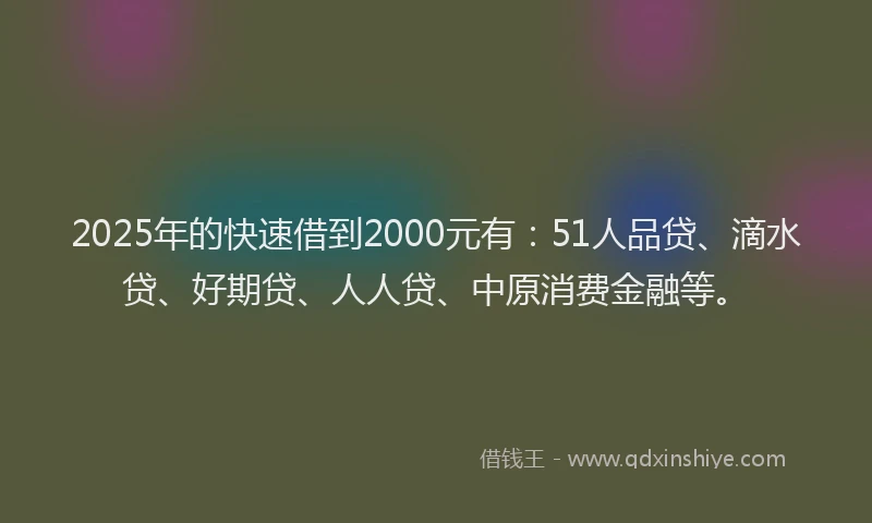 2025年的快速借到2000元有：51人品贷、滴水贷、好期贷、人人贷、中原消费金融等。