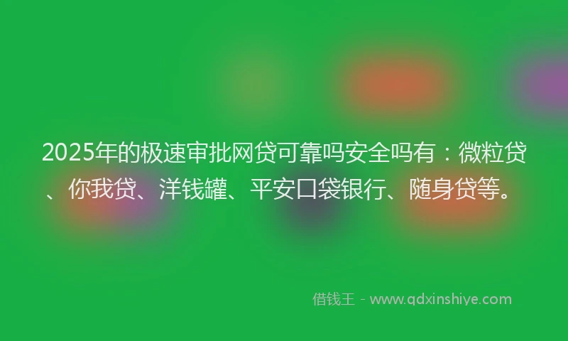 2025年的极速审批网贷可靠吗安全吗有：微粒贷、你我贷、洋钱罐、平安口袋银行、随身贷等。