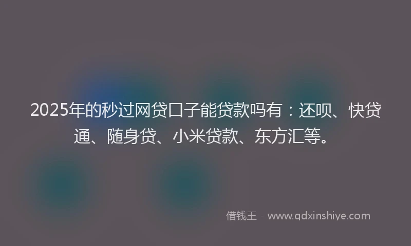 2025年的秒过网贷口子能贷款吗有：还呗、快贷通、随身贷、小米贷款、东方汇等。