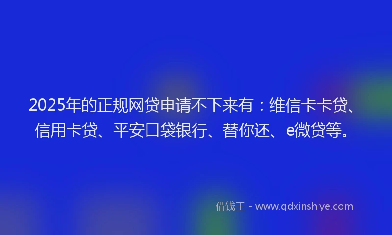 2025年的正规网贷申请不下来有：维信卡卡贷、信用卡贷、平安口袋银行、替你还、e微贷等。