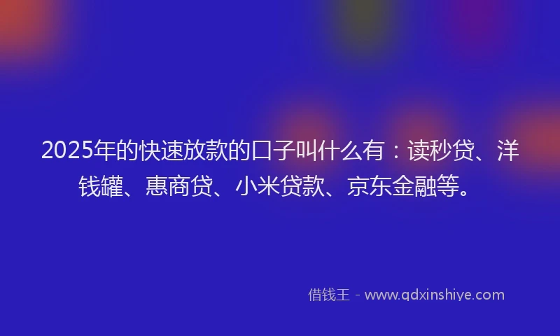 2025年的快速放款的口子叫什么有：读秒贷、洋钱罐、惠商贷、小米贷款、京东金融等。