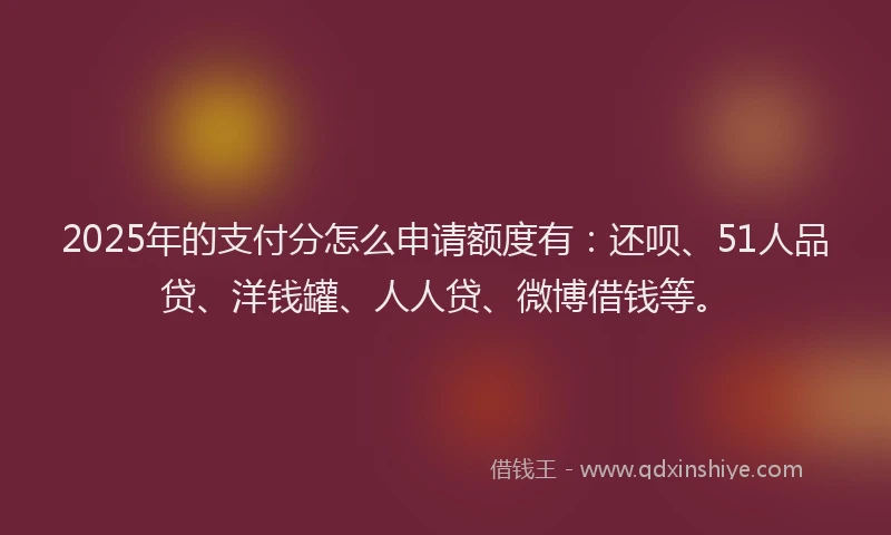 2025年的支付分怎么申请额度有：还呗、51人品贷、洋钱罐、人人贷、微博借钱等。