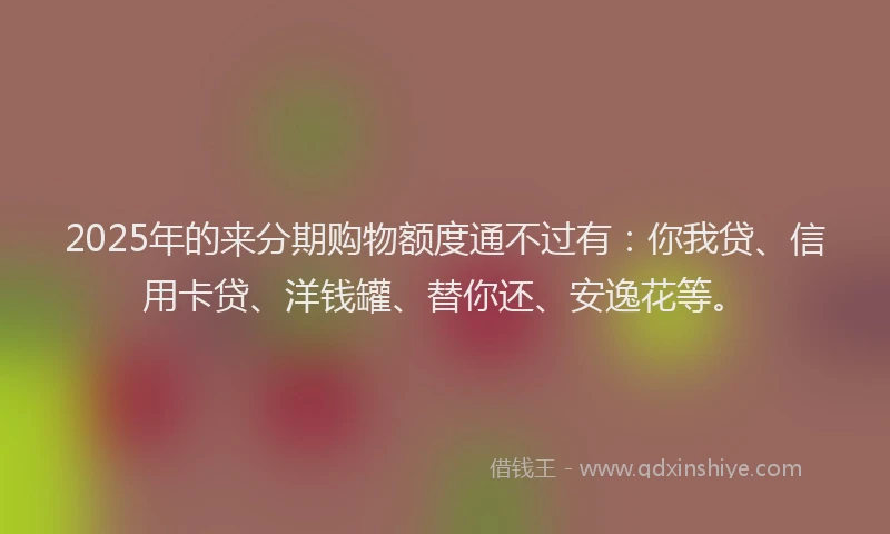 2025年的来分期购物额度通不过有：你我贷、信用卡贷、洋钱罐、替你还、安逸花等。