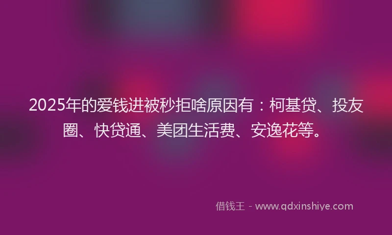 2025年的爱钱进被秒拒啥原因有：柯基贷、投友圈、快贷通、美团生活费、安逸花等。