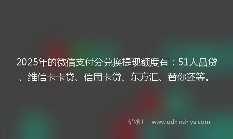 2025年的微信支付分兑换提现额度有：51人品贷、维信卡卡贷、信用卡贷、东方汇、替你还等。