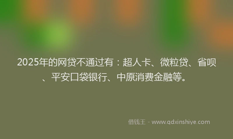 2025年的网贷不通过有：超人卡、微粒贷、省呗、平安口袋银行、中原消费金融等。