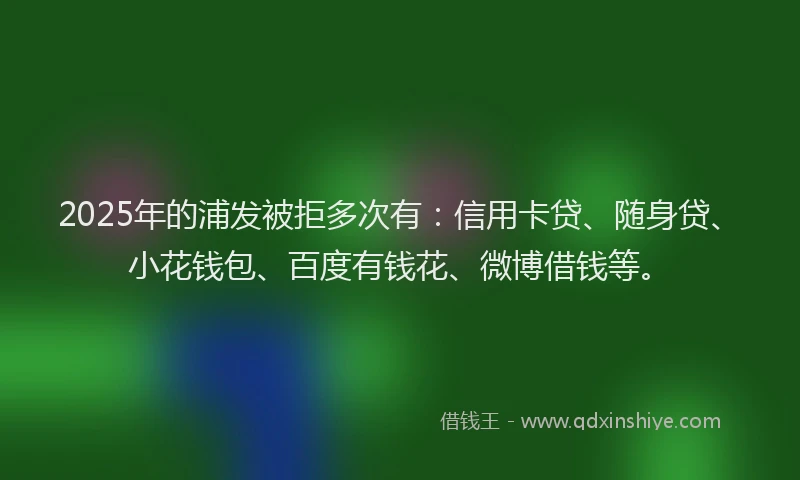 2025年的浦发被拒多次有：信用卡贷、随身贷、小花钱包、百度有钱花、微博借钱等。