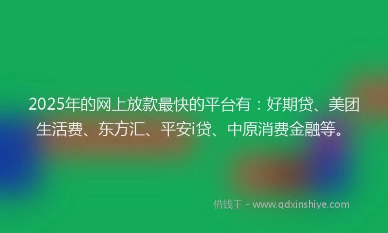 2025年的网上放款最快的平台有：好期贷、美团生活费、东方汇、平安i贷、中原消费金融等。