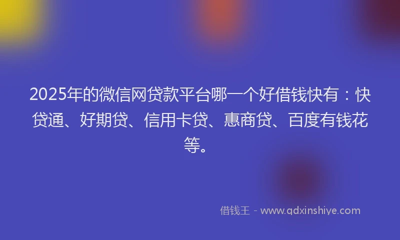 2025年的微信网贷款平台哪一个好借钱快有：快贷通、好期贷、信用卡贷、惠商贷、百度有钱花等。