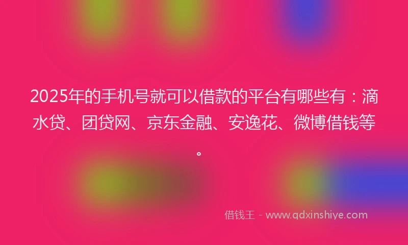 2025年的手机号就可以借款的平台有哪些有：滴水贷、团贷网、京东金融、安逸花、微博借钱等。