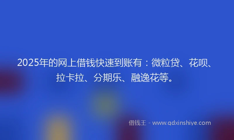 2025年的网上借钱快速到账有：微粒贷、花呗、拉卡拉、分期乐、融逸花等。