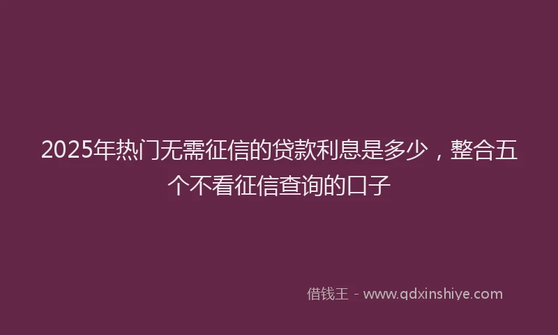2025年热门无需征信的贷款利息是多少，整合五个不看征信查询的口子