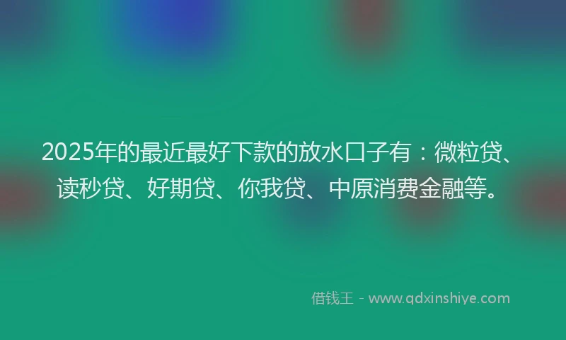 2025年的最近最好下款的放水口子有：微粒贷、读秒贷、好期贷、你我贷、中原消费金融等。