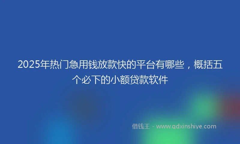 2025年热门急用钱放款快的平台有哪些，概括五个必下的小额贷款软件