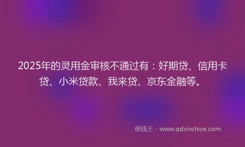 2025年的灵用金审核不通过有：好期贷、信用卡贷、小米贷款、我来贷、京东金融等。