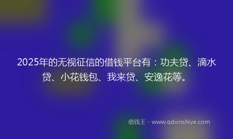 2025年的无视征信的借钱平台有：功夫贷、滴水贷、小花钱包、我来贷、安逸花等。