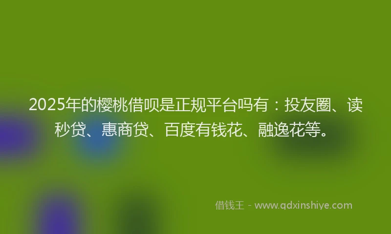 2025年的樱桃借呗是正规平台吗有：投友圈、读秒贷、惠商贷、百度有钱花、融逸花等。