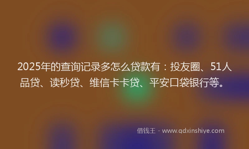 2025年的查询记录多怎么贷款有：投友圈、51人品贷、读秒贷、维信卡卡贷、平安口袋银行等。