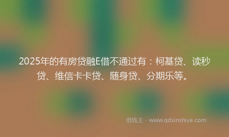 2025年的有房贷融E借不通过有：柯基贷、读秒贷、维信卡卡贷、随身贷、分期乐等。
